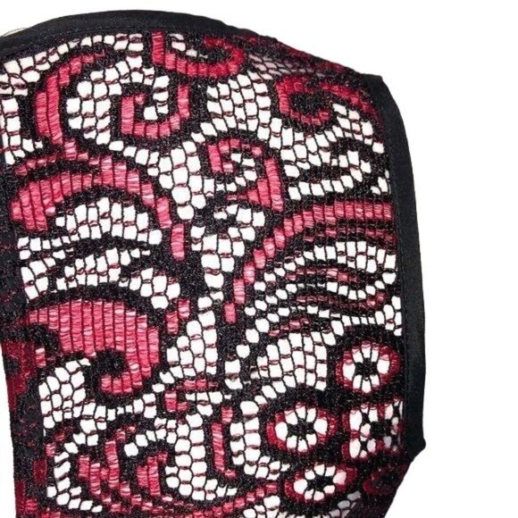 Nanette Lepore Top Womens Size 0 Black Red Lace Crochet Zipper Back Made In USA - Picture 9 of 12